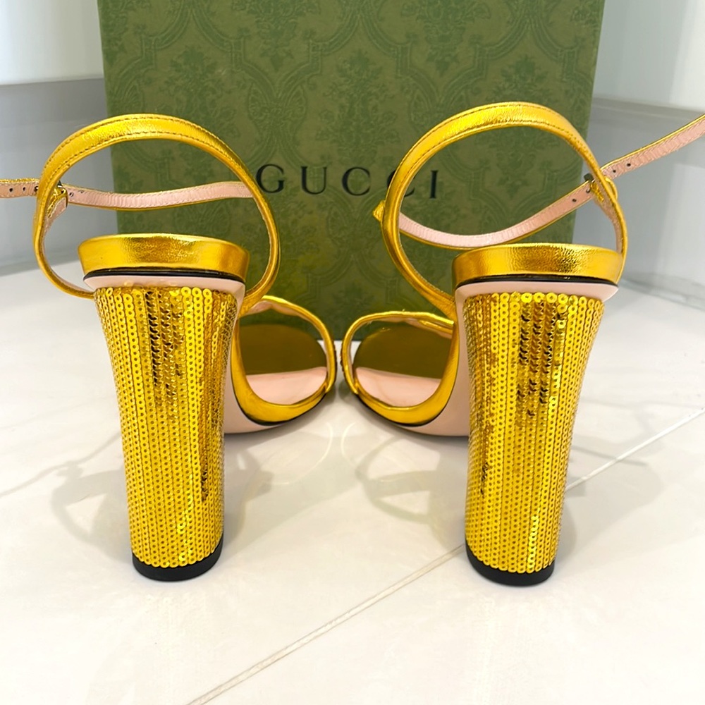 Gucci Gold Sequined Marmont Heel - Picture 4 of 10